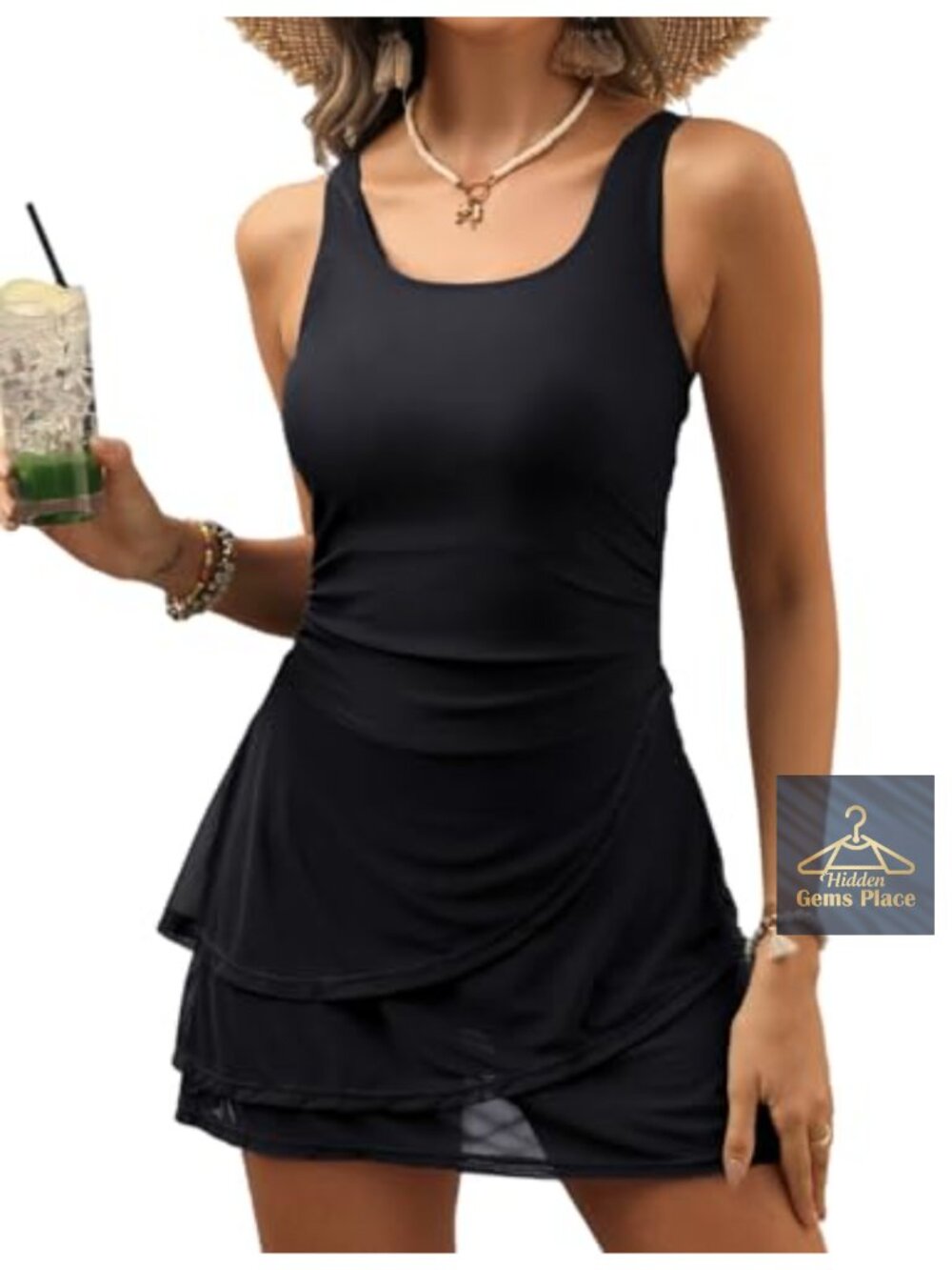 Women One Piece Tummy Control Swimsuit Modest Ruffle Swim Dress